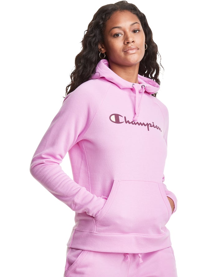 Champion Powerblend Fleece Script Logo Kadın Kapşonlu Sweatshirt Pembe ( GRDINK120 )